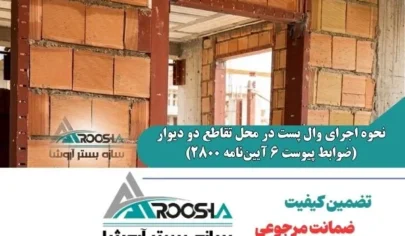 نحوه اجرای وال پست در محل تقاطع دو دیوار (ضوابط پیوست ۶ آیین‌نامه ۲۸۰۰)
