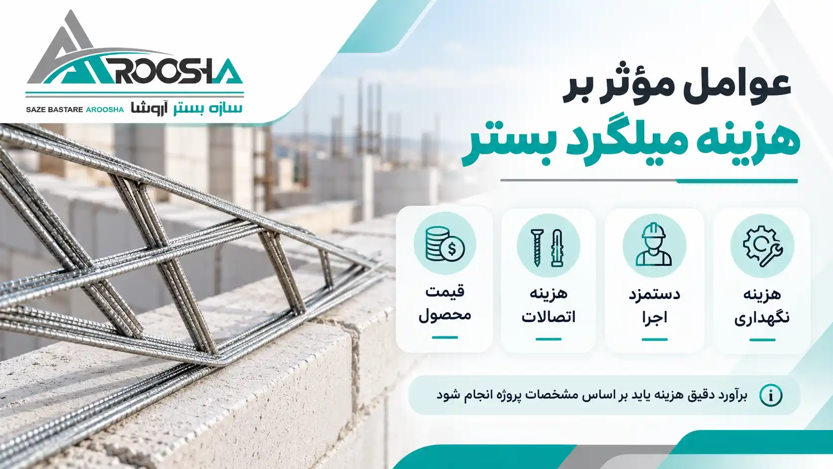 عوامل مؤثر بر هزینه میلگرد بستر شامل قیمت محصول، اتصالات و دستمزد اجرا